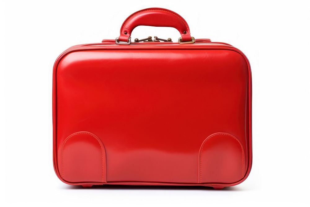 Red travel baggage briefcase suitcase luggage.