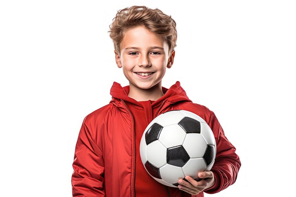 A caucasian boy portrait ball football.