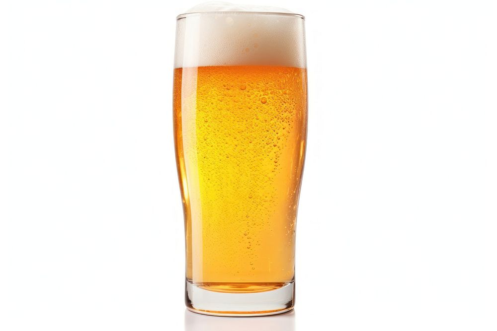 A glass of beer drink lager white background.