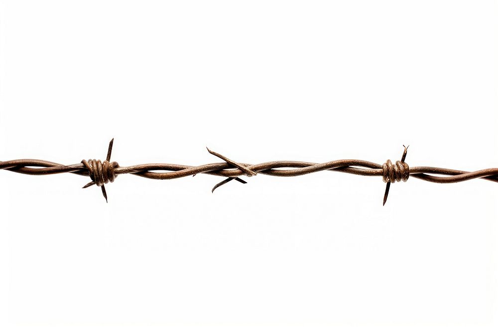 Barbed wire white background forbidden weaponry.