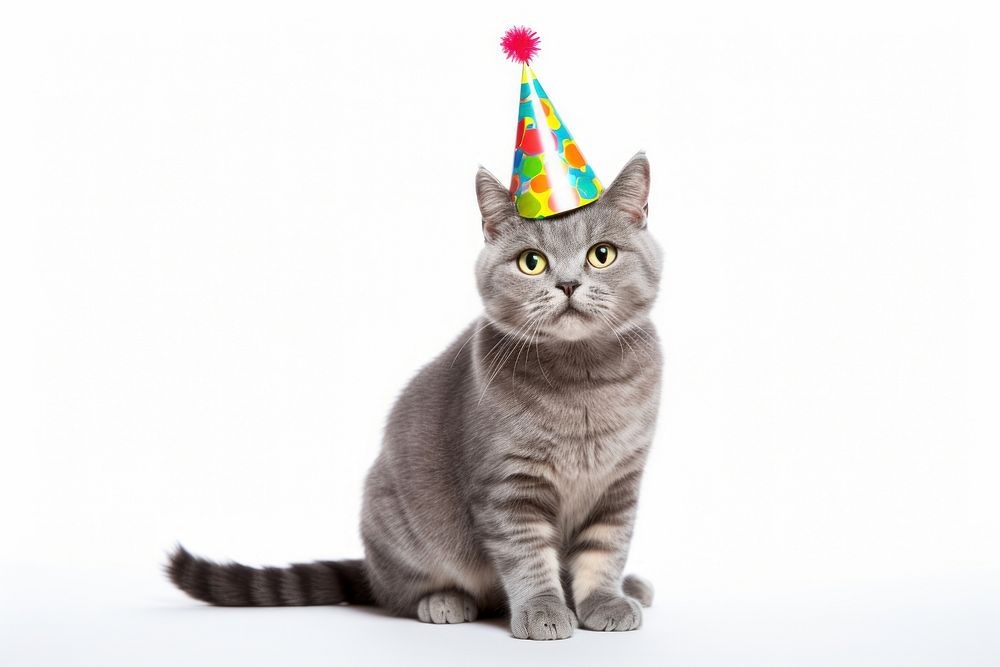 Cat wearing party hat celebration mammal animal.