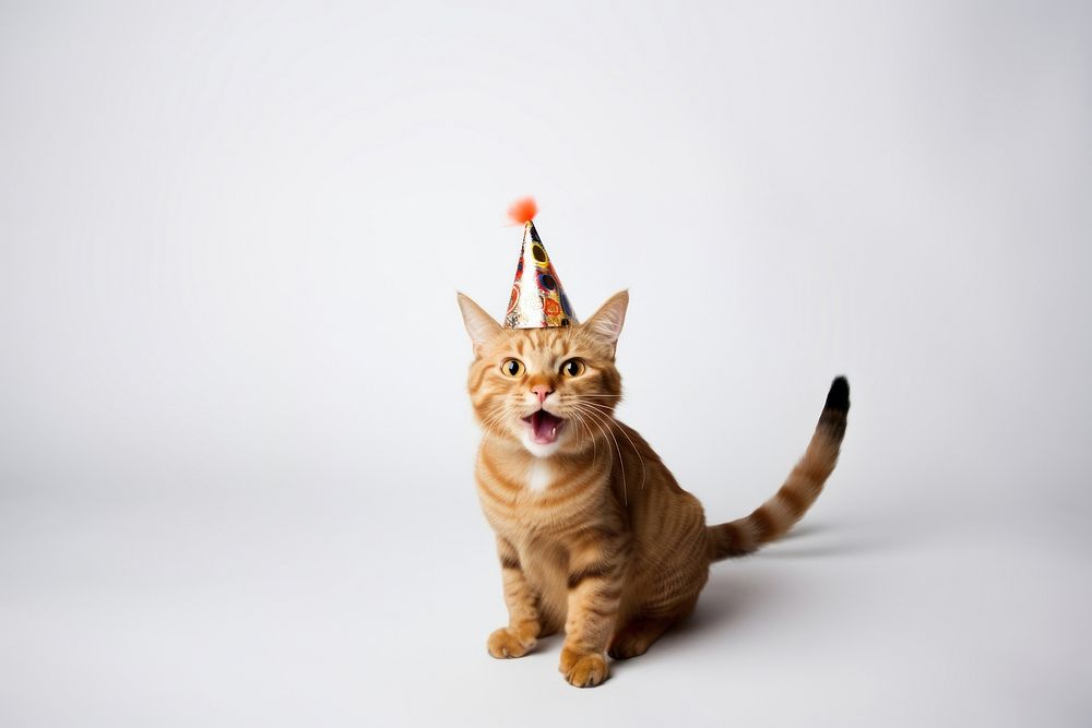 Cat wearing party hat celebration portrait mammal.