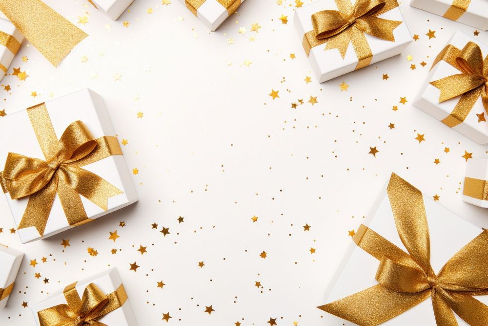 Golden gift boxes backgrounds ribbon bow.