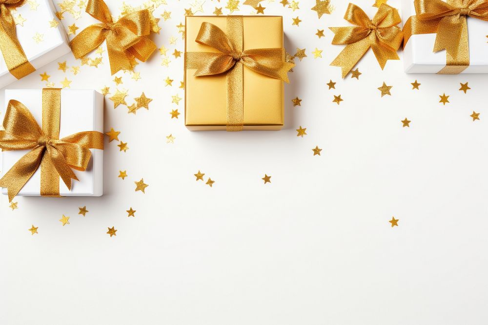 Golden gift boxes backgrounds ribbon bow.