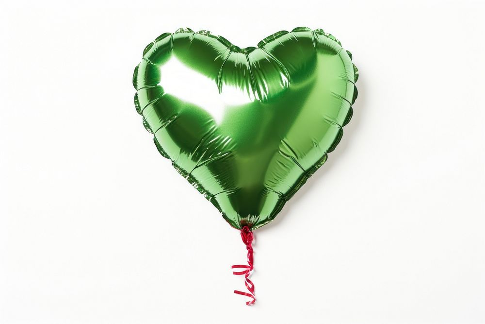 Foil balloon green heart white background.
