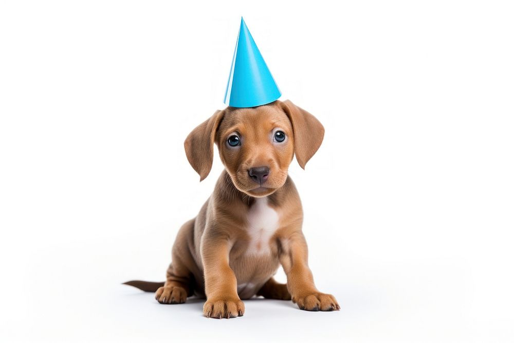 Puppy wearing party hat celebration mammal animal.