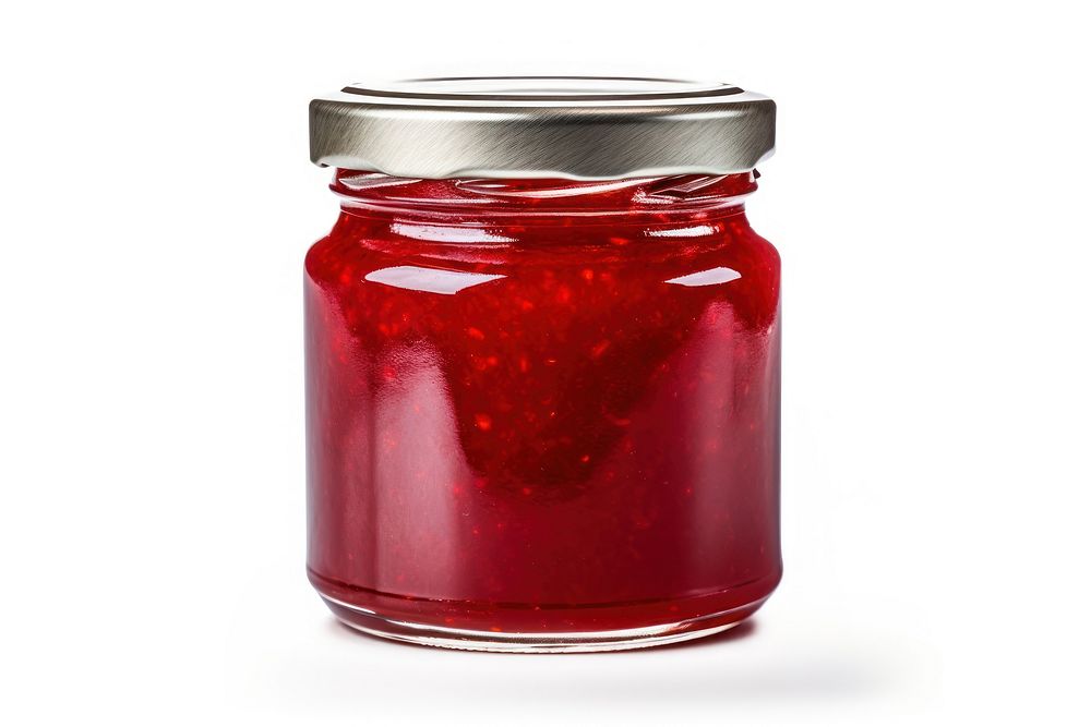 Strawberry jam jar food white background. AI generated Image by rawpixel.