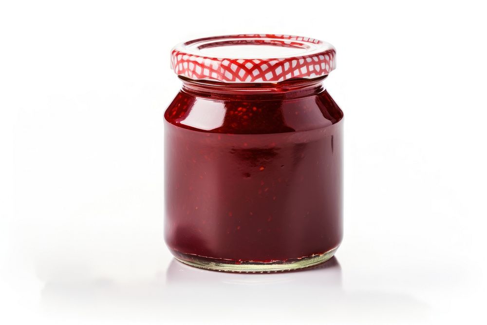 Strawberry jam jar food white background. AI generated Image by rawpixel.