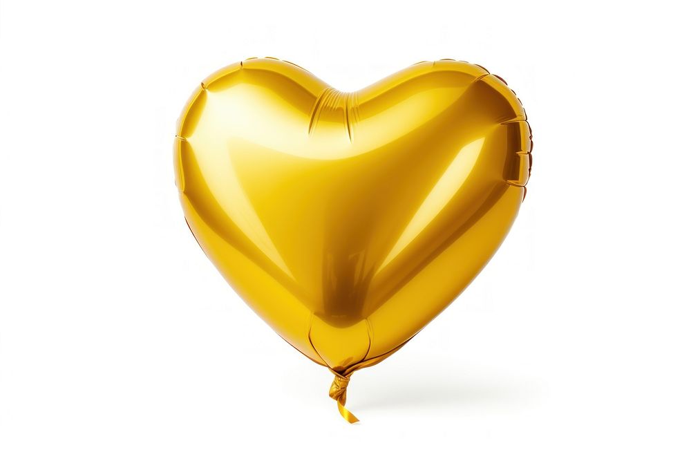 Foil balloon yellow heart white background.