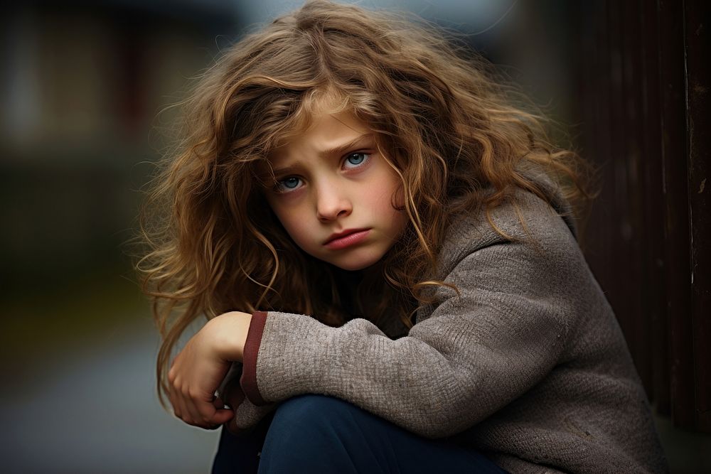 Young british girl portrait worried child. AI generated Image by rawpixel.