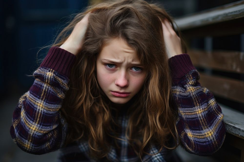 Young british girl portrait worried crying. AI generated Image by rawpixel.