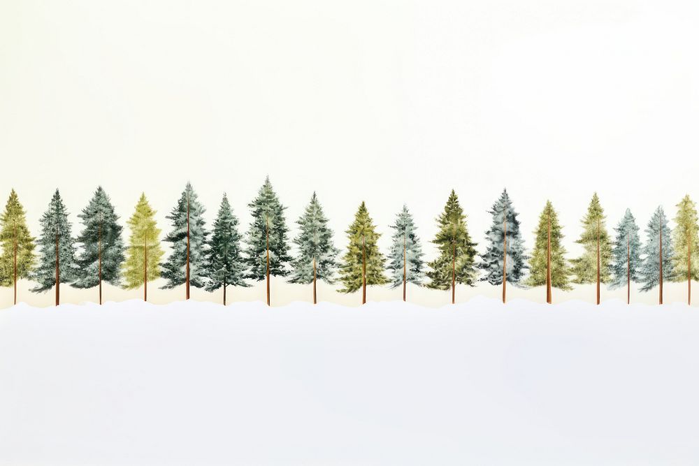 Pine trees in snow panoramic outdoors nature.