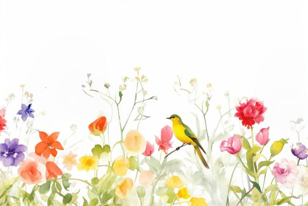 Spring flowers with birds backgrounds painting outdoors.