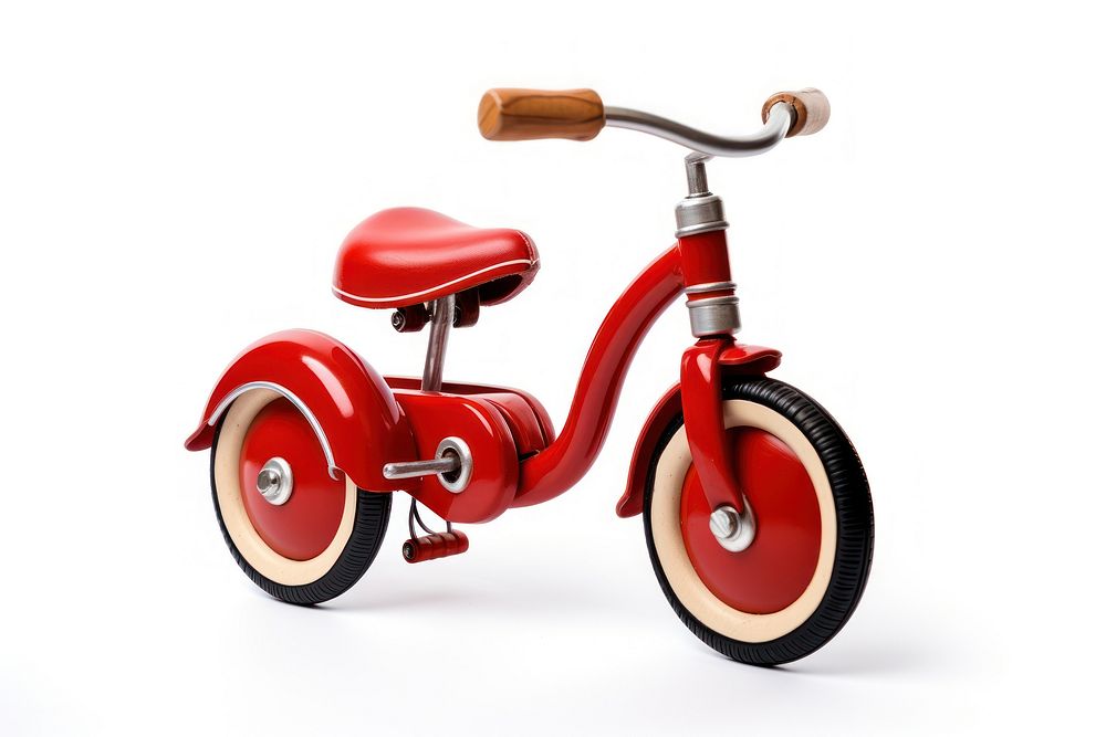 Tricycle vehicle red white background.