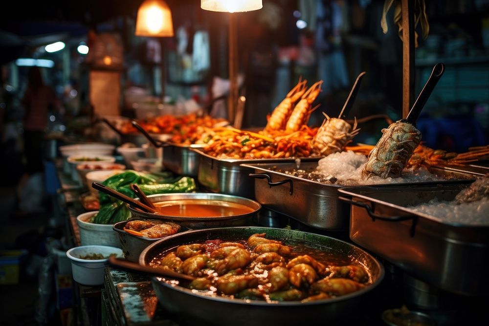 Local Thai market food seafood meal.