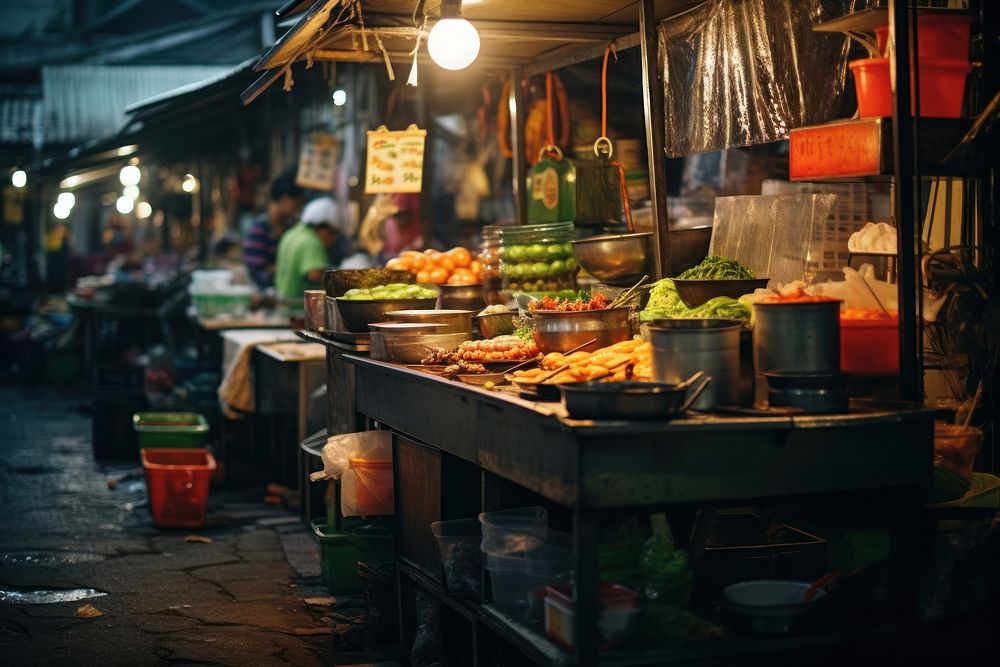 Local Thai market food street city.