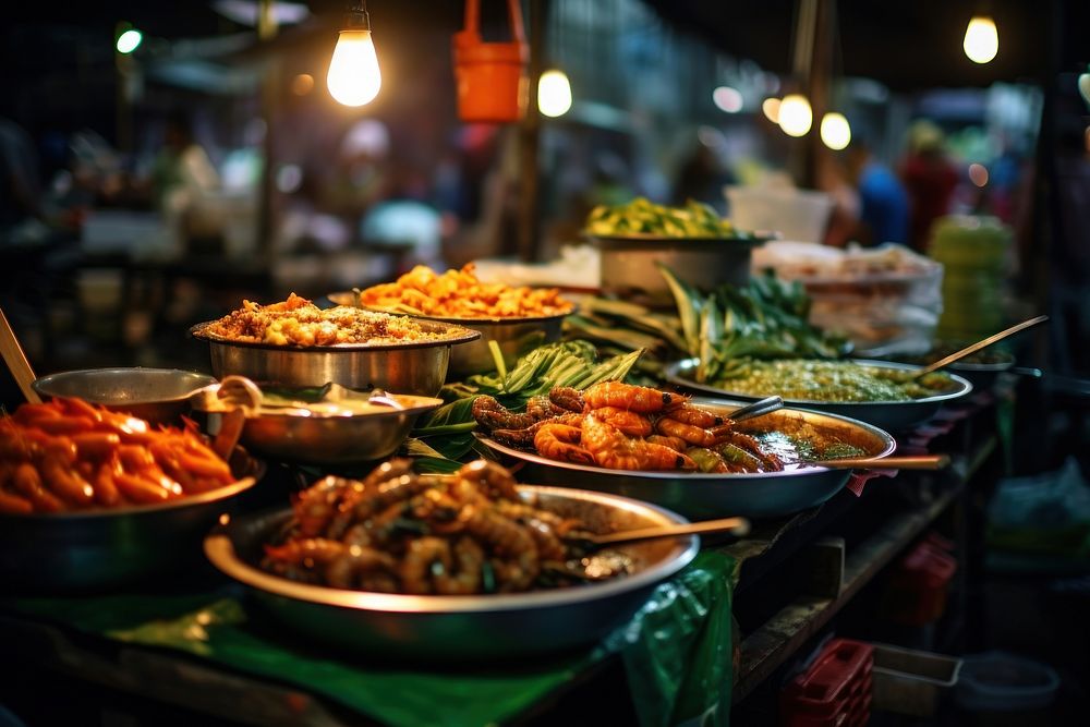 Local Thai market food smörgåsbord street food.