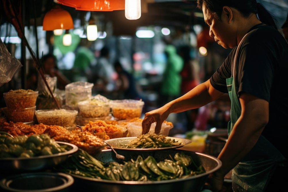 Local Thai market food adult illuminated.