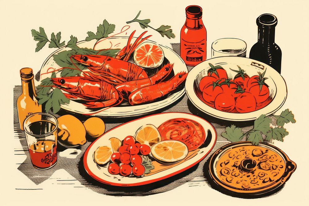 Spanish dishes seafood lobster plate. AI generated Image by rawpixel.