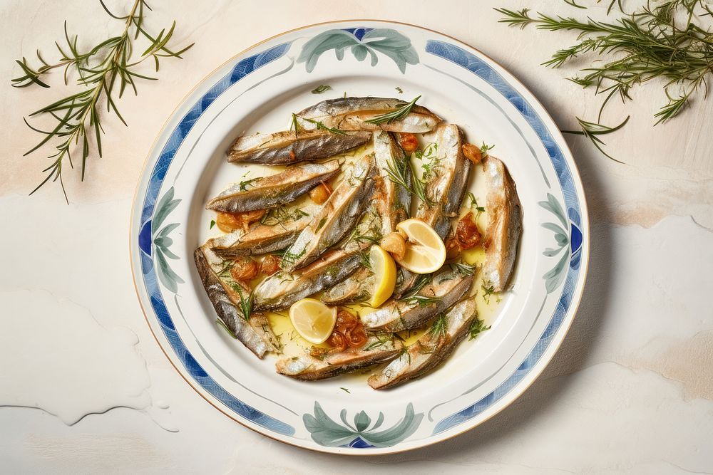 Boquerones en vinagre plate food sardine. AI generated Image by rawpixel.