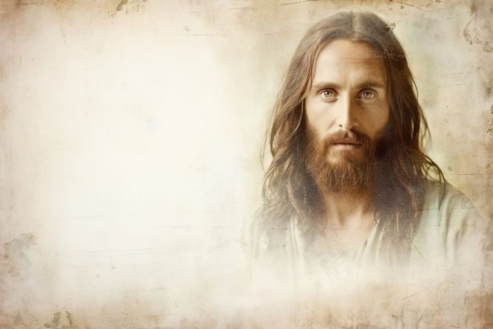 Jesus portrait beard contemplation. AI generated Image by rawpixel.