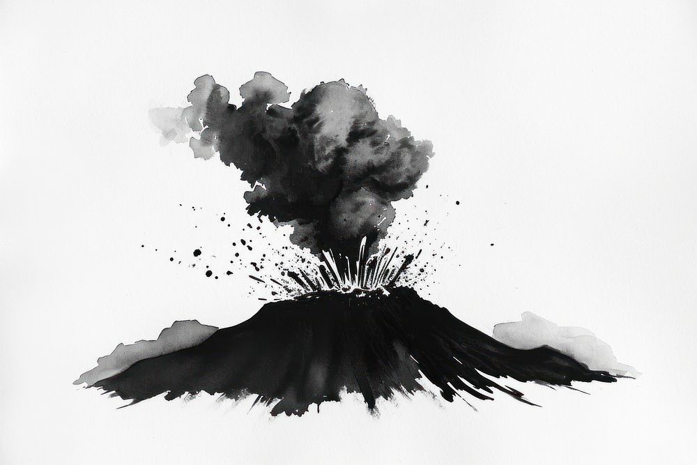 Volcano eruption monochrome mountain abstract.