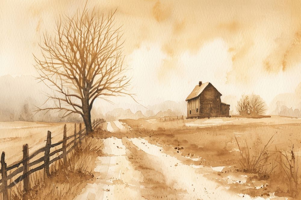 Countryside painting architecture outdoors.
