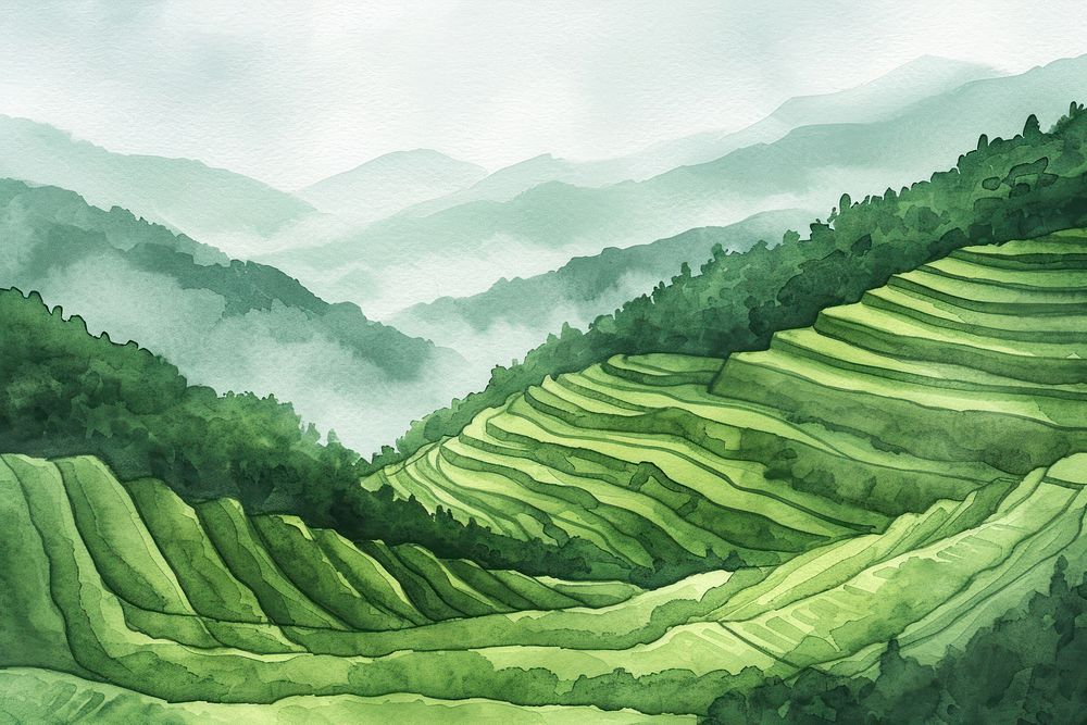 Rice terrace green vegetation landscape.