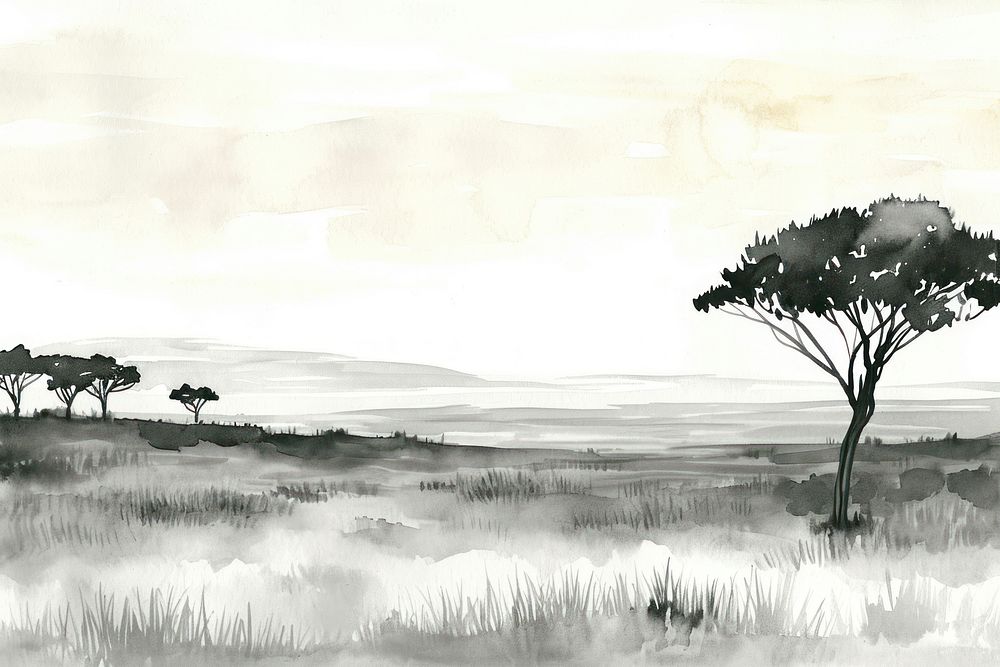 Savanna monochrome landscape grassland.