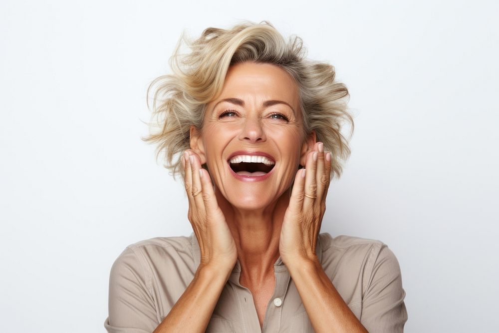 Middle age woman laughing smiling adult. AI generated Image by rawpixel.