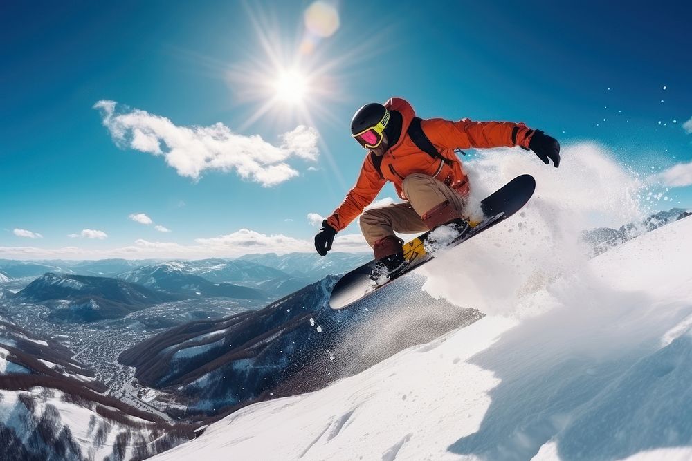 Jumping with snowboard snowboarding recreation adventure. 