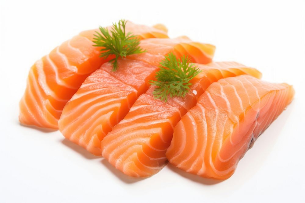 Food seafood salmon white background.