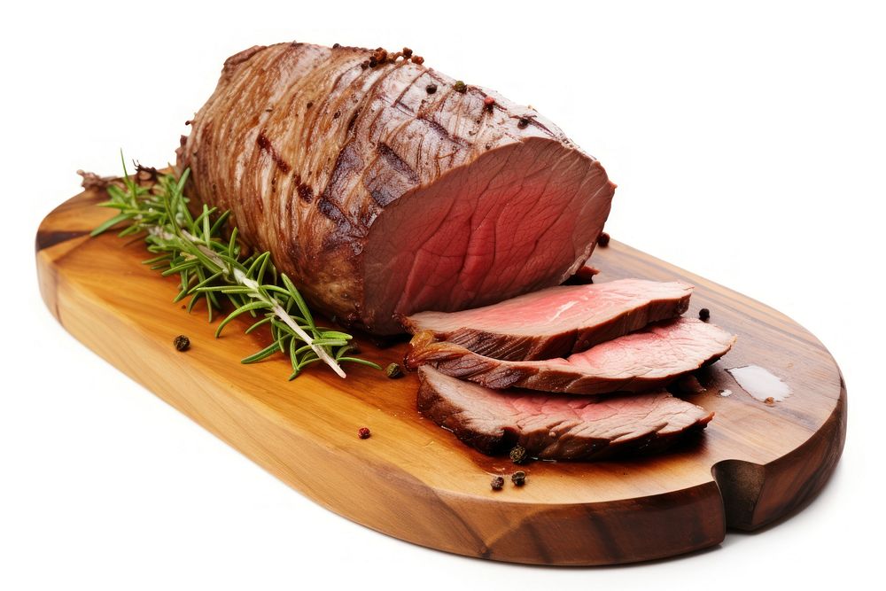 Rare roast beef carving meat food ham. AI generated Image by rawpixel.