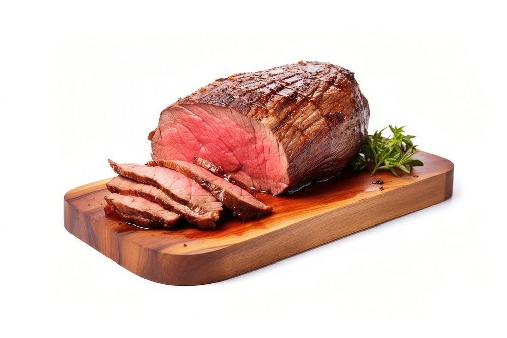 Rare roast beef carving meat food pork. AI generated Image by rawpixel.