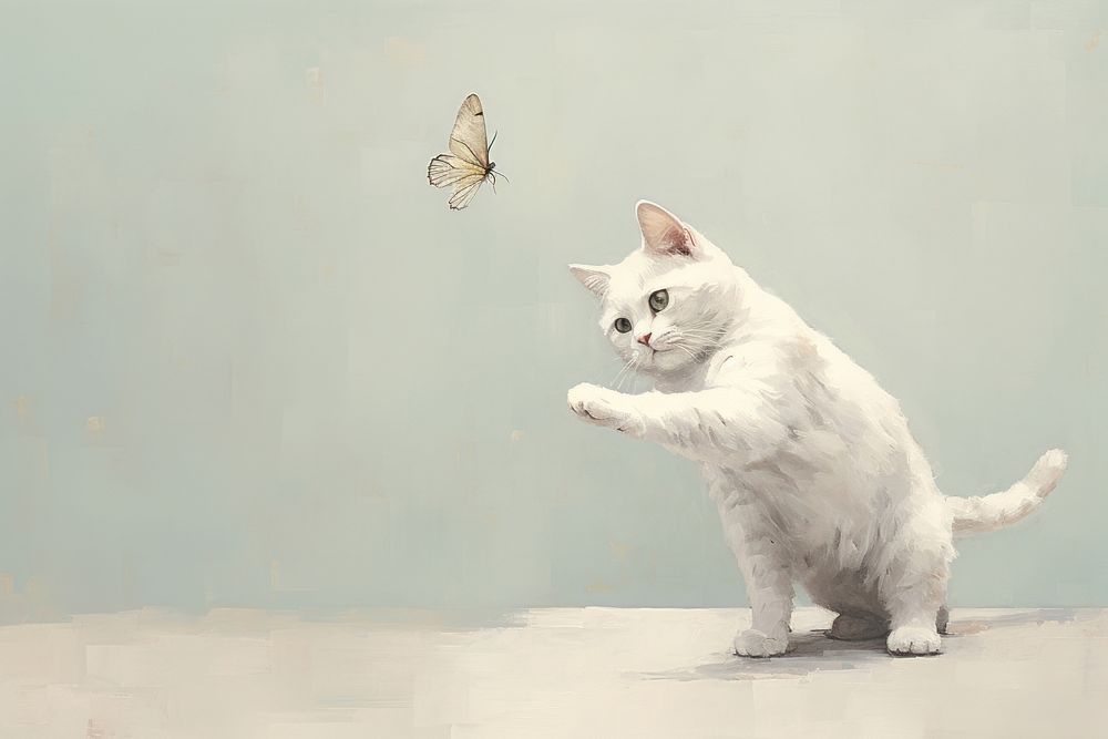PNG Cat playing with butterfly animal mammal pet. AI generated Image by rawpixel.