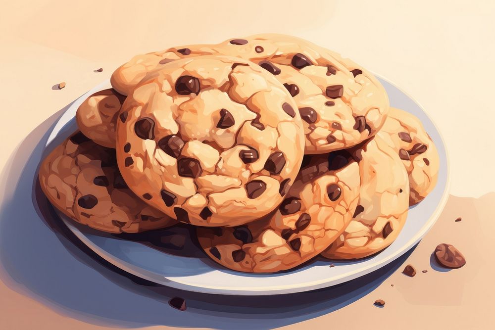PNG Cookies chocolate chip cookie plate food. AI generated Image by rawpixel.