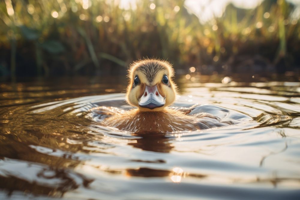 Duck animal swimming outdoors.