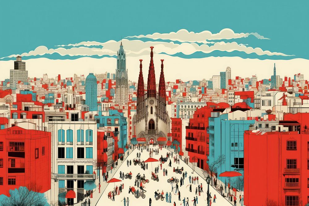 Barcelona landmark city architecture metropolis. AI generated Image by rawpixel.