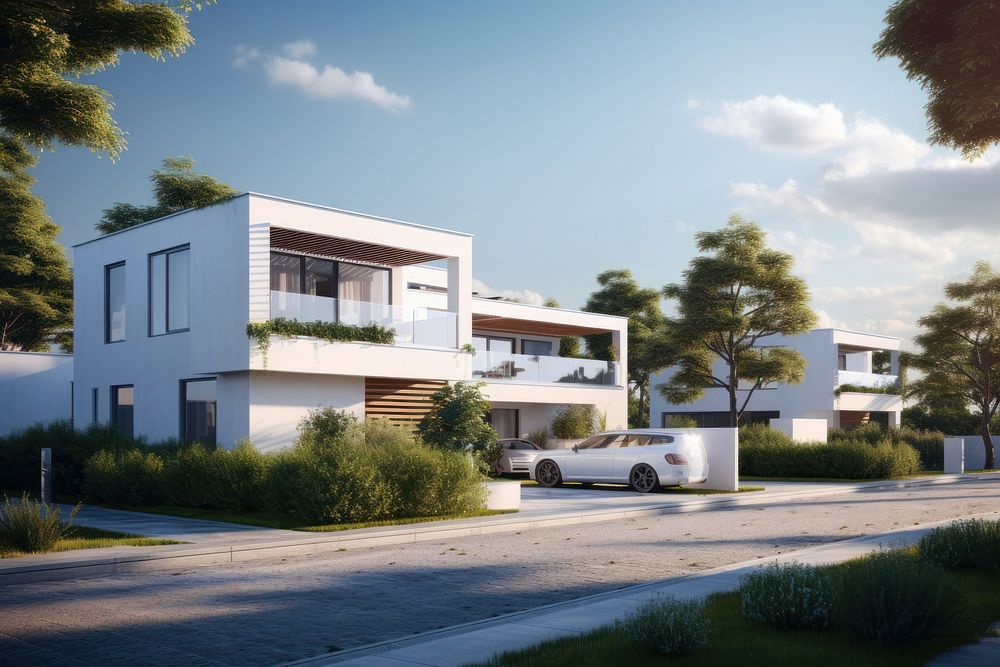 White houses architecture building vehicle. AI generated Image by rawpixel.