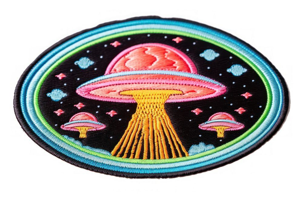UFO embroidery pattern toadstool. AI generated Image by rawpixel.