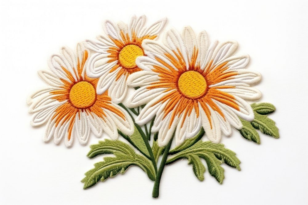 Daisy embroidery pattern flower. AI generated Image by rawpixel.