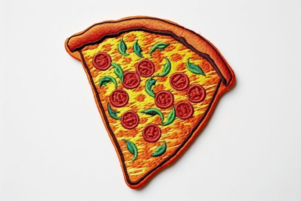 Pizza embroidery white background representation. AI generated Image by rawpixel.