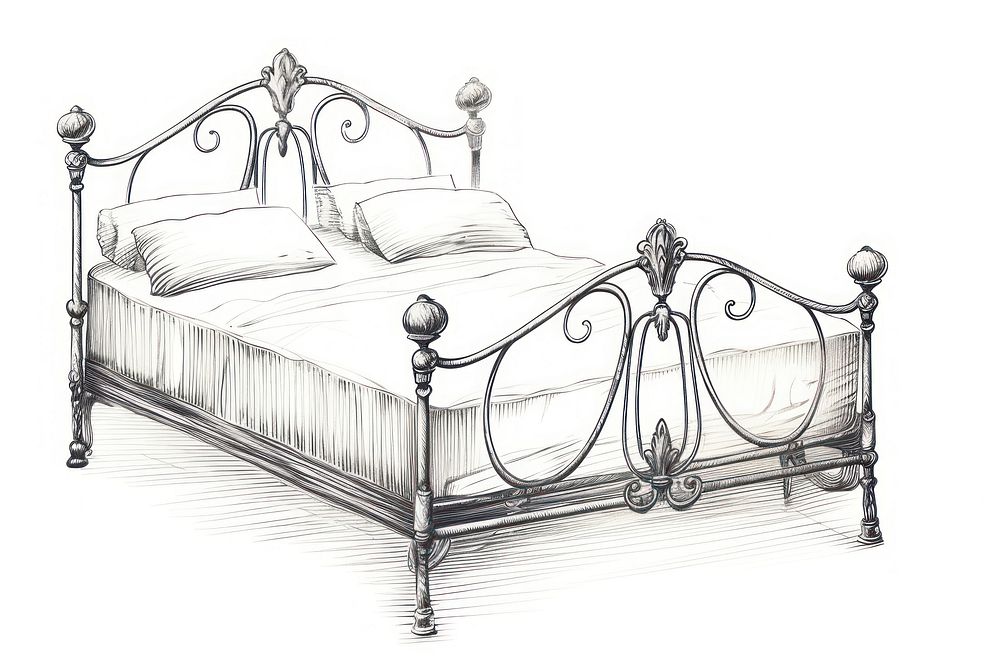 Vintage bed drawing sketch furniture.
