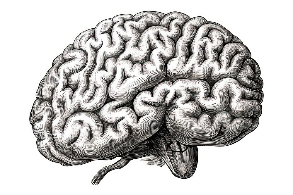 Brain drawing sketch white background.