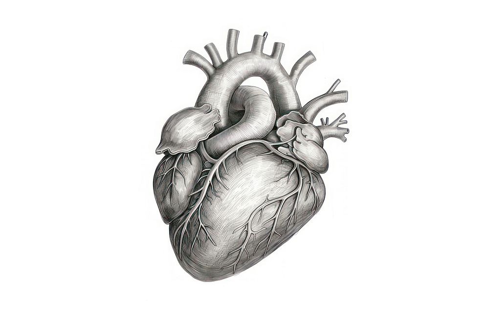 Medical heart drawing sketch white background.