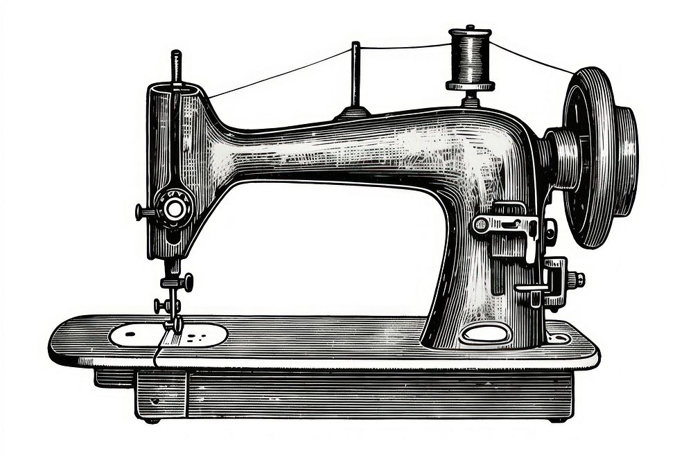 Sewing machine drawing sketch white background.