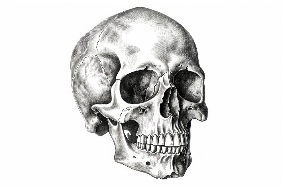 Skull drawing sketch white background.