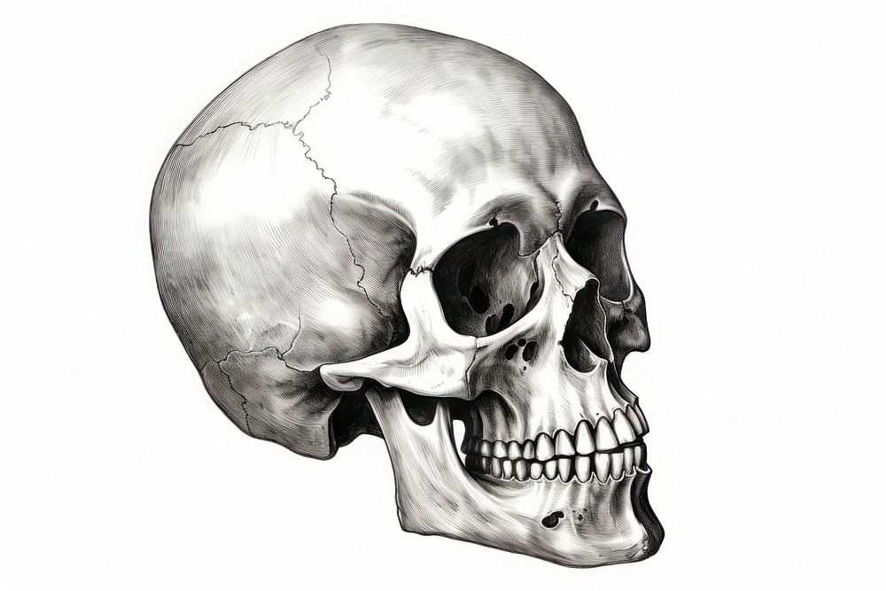 Skull drawing sketch white background.