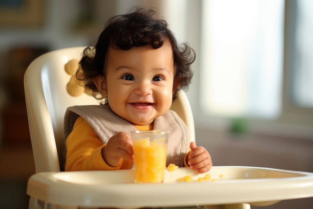 Mixed race baby furniture portrait.