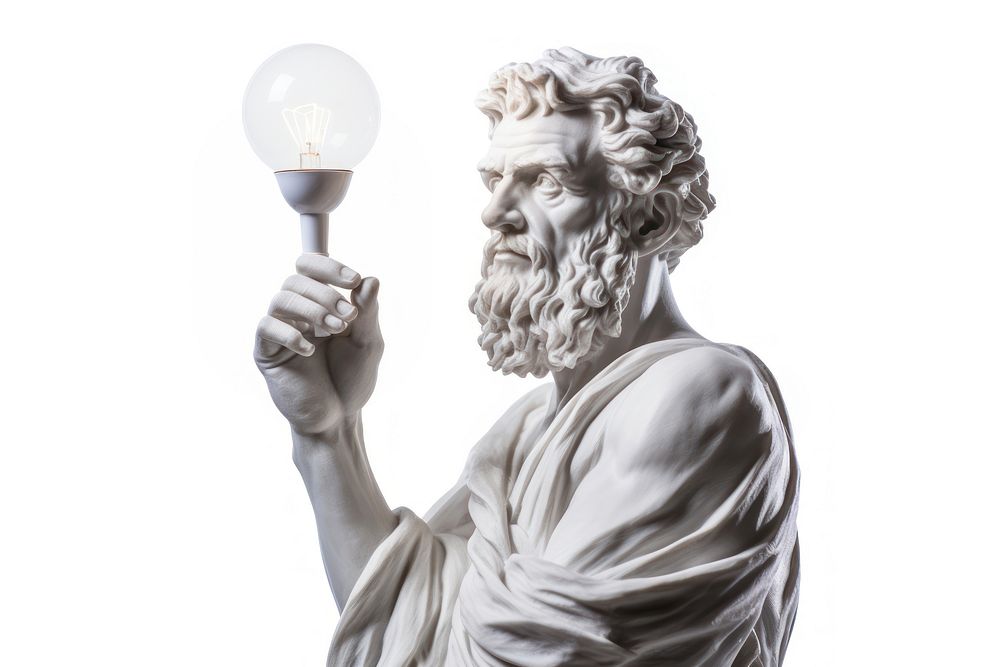 Greek sculpture holding light bulb statue lightbulb adult.